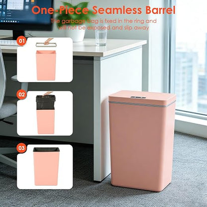 BestOffice 13 Gallon Trash Can Automatic Kitchen Trash Can Touch Free High-Capacity Garbage Can with Lid for Bedroom Bathroom Home Office 50 Liter (Black, 1) (1, Pink)