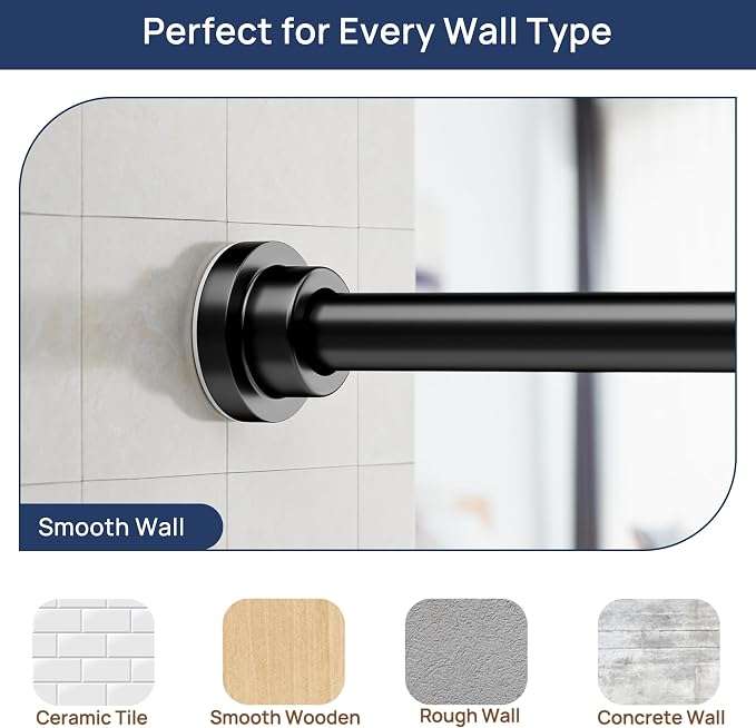 ENJOYBASICS 2 Pack Adjustable Spring Tension Curtain Rods 32 to 54 Inches, Stainless Steel Matte Black Shower Rod No Drilling for Window, Bathroom, Closet, Room Divider, 7/8" Diameter