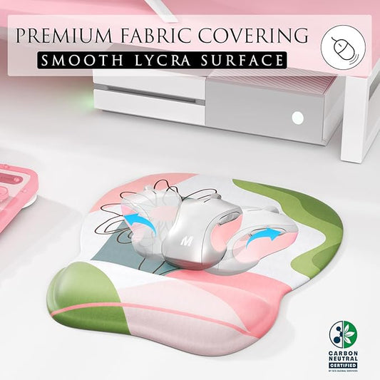 MROCO Ergonomic Mouse Pad with Gel Wrist Rest, 9.4 x 8.1 in, Pastel Petals | Ergonomic Shape Design, Multiple Pattern Options, Gel Wrist Comfort, Smooth Lycra Surface, Non-Slip PU Base
