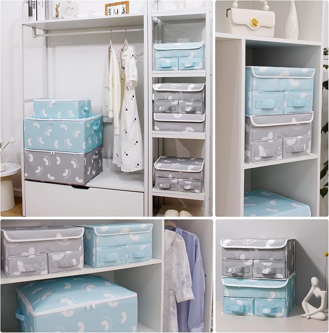 EASEVE Sock Underwear Drawer Divider - Closet Organizers and Dresser Organizer Wardrobe Clothes Box Storage Bins with Lid for Bra, Leggings, Shirt, Panty (1 Pack, Grey)