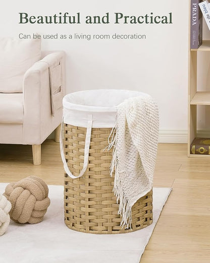 Laundry Hamper Laundry Basket Round 19.0 Gal (72 L) Handwoven Rattan Hamper, Large Wicker Hamper Basket with Removable Liner Bag Handles 2 Mesh Bags for Bathroom Living Room Natural (No Lid)