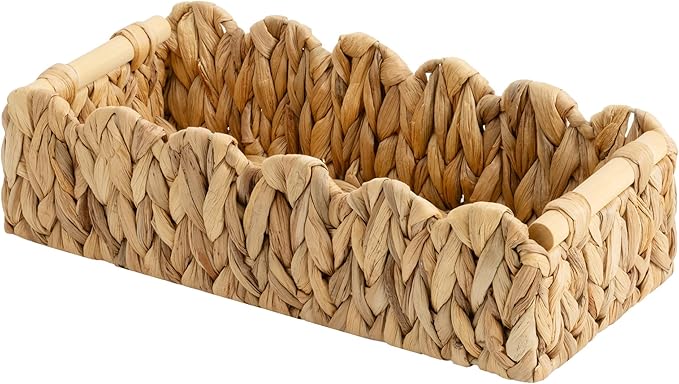 StorageWorks Toilet Paper Storage Basket, Living Room Organizers and Storage, Toilet Paper Basket with Wooden Handles, Small Water Hyacinth Scalloped Basket, Natural