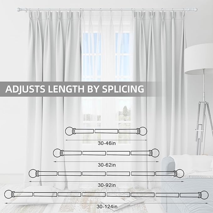 Thestoa Curtain Rods for Windows 48 to 84-92 Inch, White, Stainless Steel Rods for Bedroom, Living Room, Kitchen, Farmhouse, Outdoor