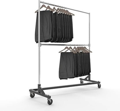Econoco Commercial Garment Rack - Rolling Clothes Rack, Heavy Duty (Z Rack with Add On Hang Bar, Black)