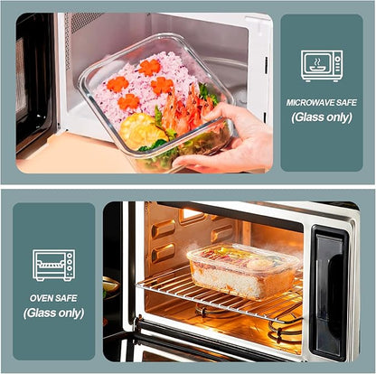 KOMUEE 30 oz 5 Pack Glass Meal Prep Containers, Glass Storage Containers with Lids - Dishwahser, Microwave, Oven and Freezer Safe, White