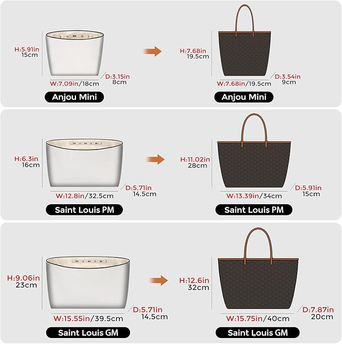 GIVLEFLY Purse Organizer Insert Fit for Saint Louis GM Tote Bag Organizer Insert with Cup Holder, Light Weight Purse Dividers for Inside Purse with Built-In Zipper Pocket (Beige Lining,Extra Large)