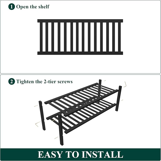 Smiry Bamboo Shoe Rack, 2 Tier Free Standing Wooden Shoe Organizer, Stackable Wood Shoe Storage Shelf for Closet, Entryway, 14 Vertical Slats, One-piece Heavy-Duty Legs, 26.8"x11"x13", Black