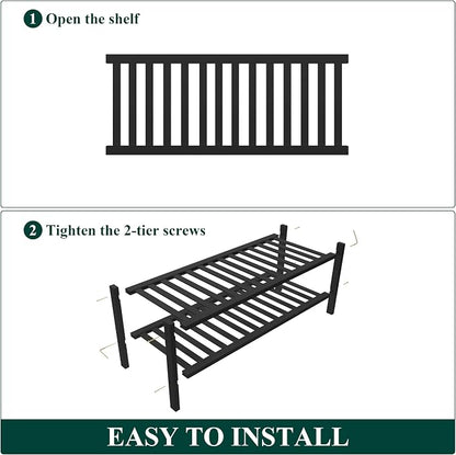 Smiry Bamboo Shoe Rack, 2 Tier Free Standing Wooden Shoe Organizer, Stackable Wood Shoe Storage Shelf for Closet, Entryway, 14 Vertical Slats, One-piece Heavy-Duty Legs, 26.8"x11"x13", Black