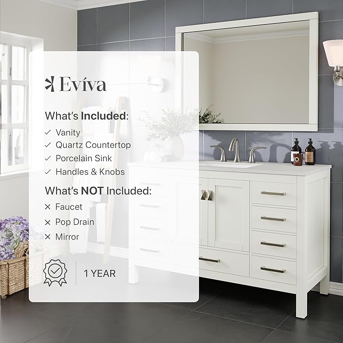 Eviva Aberdeen 54 in. White Single Sink Bath Vanity with Carrara Quartz Top and Undermount Porcelain Sink