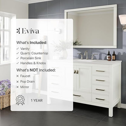 Eviva Aberdeen 54 in. White Single Sink Bath Vanity with Carrara Quartz Top and Undermount Porcelain Sink
