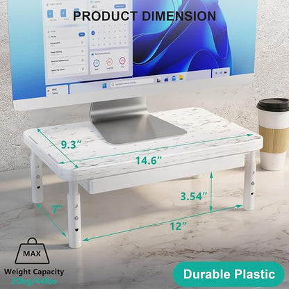 WALI Computer Monitor Stand with Storage, Desk Monitor Riser 3 Height Adjustable, Laptop Riser with Airflow Vents, Desk Organizer for Computer, Laptop, Printer (PTT002-M), 1 Pack, Marble