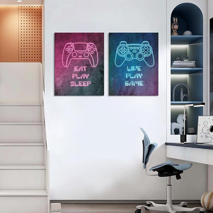 7CANVAS Game Room Wall Decor Neno Gaming Art Gamepad Canvas Pictures Cool Video Game Painting Gamer Pictures Wall Decor for Boys Teen Men Bedroom Dorm Playroom 12x16Inchx2pcs