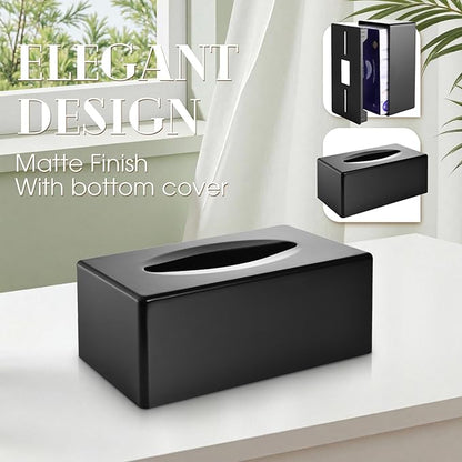 Y-in Hand Tissue Box Cover, Rectangle Facial Tissue Holder with Bottom, Decorative Storage Organizer Box for Bathroom Vanity, Countertops, Dressers, Night Stand, Parlors and Offices - Matte Black