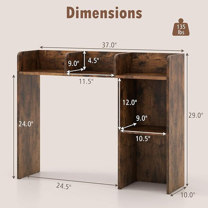 Desk Hutch, Desktop Shelf with 5 Shelves, Desk Bookshelf w/Anti-Toppling Devices, Wood Table Top Bookshelf Organizer, Small Desk Shelf for Study, Office, Dorm (Rustic Brown, 5 Shelves)