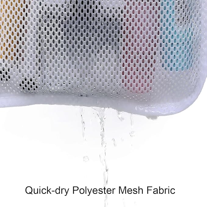 GYEUKHAM Mesh Shower Caddy Hanging Organizer with 7 Pockets and Hooks, Portable Quick Dry Bathroom Storage for College Dorm, Cruise, RV, Gym, Travel Toiletry Bag, White, 1 Pack