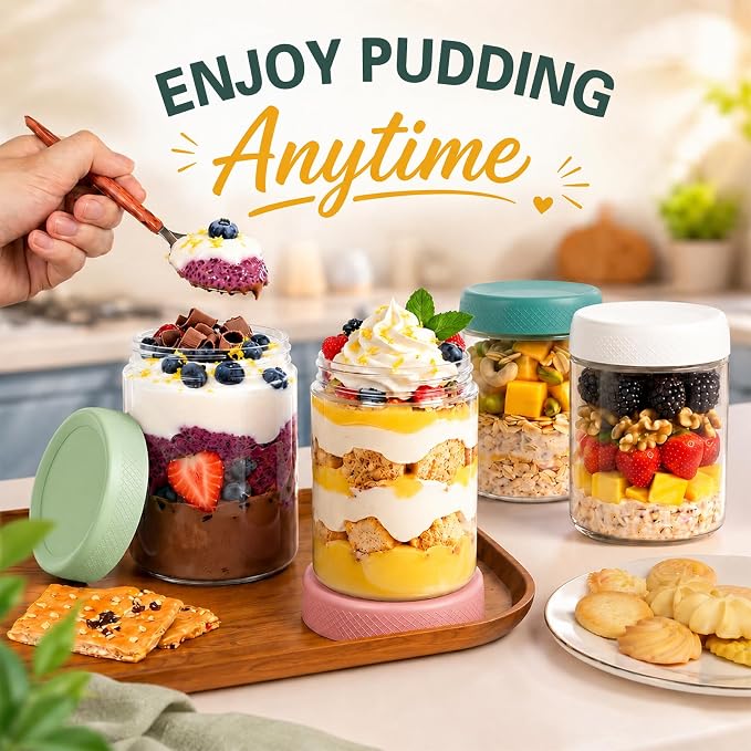 6 Pack Overnight Oats Containers with Lids, 16oz Wide Mouth Mason Jars, Glass Food Containers with Airtight Lids for Storage, Yogurt Bowls, Overnight Oats Jars for Meal Prep, Chia Pudding