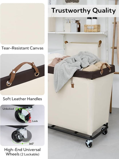 StorageWorks 320L Laundry Basket with Wheels, Extra Large Rolling Hampers for Clothing Organizer, Dirty Clothes Basket for Hotel, Home, Closet, Dorm, Beige