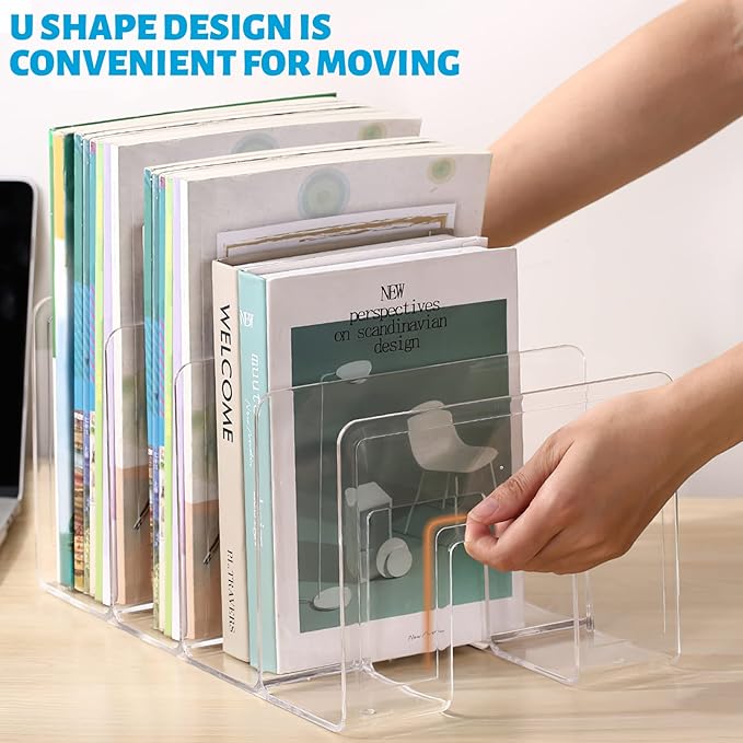 SAYEEC Acrylic File Holder, Clear File Sorter Desk File Organizer, Sturdy Desktop File Folder Organizer Rack for Envelopes Mail Letter Paper Notebook Electronics Office Supplies (4 Sections, 4 Pack)