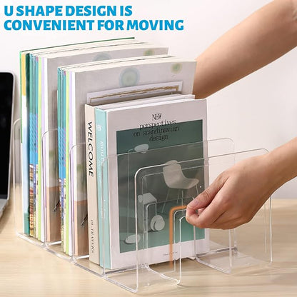 SAYEEC Acrylic File Holder, Clear File Sorter Desk File Organizer, Sturdy Desktop File Folder Organizer Rack for Envelopes Mail Letter Paper Notebook Electronics Office Supplies (4 Sections, 4 Pack)