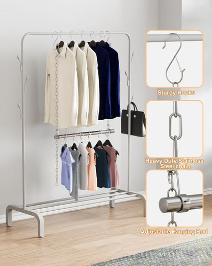 Hanging Closet Rod, Adjustable Width and Height Closet Rods Extender, 17-28inch Heavy-Duty Stainless Steel Bar, Space-Saving Closet Rod Hanging Clothes, 2Pack(Silver)