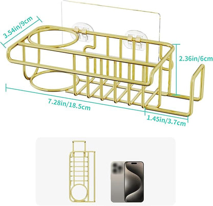 HapiRm Sponge Holder for Kitchen Sink, No Drill Kitchen Sink Caddy Organizer, Rustproof Dish Sponge Holder- Gold(8.73 * 3.54 * 2.36in)