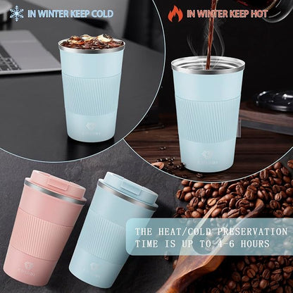 CS COSDDI 12 oz Stainless Steel Vacuum Insulated Tumbler - Coffee Travel Mug Spill Proof with Lid - Coffee Cups for Keep Hot/Ice Coffee,Tea and Beer (3rd pale blue)
