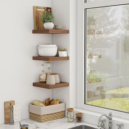 Acovy 12 Inch Floating Shelves, 12" Deep Floating Shelf Wall Mounted, 12" Wall Shelves, Rustic Deep Bookshelf, Extra Deeper Display Shelves & Storage Shelves for Bedroom, Living Room, Set of 3