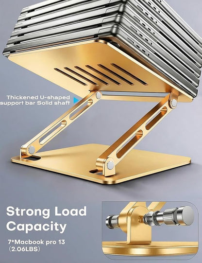 LOXP Aluminum Laptop Stand, Portable Laptop Riser, Adjustable Laptop Stand for Desk Foldable, Ergonomic Computer Notebook Holder for Desk, Office Desk Accessories (10-15.6'') - Gold