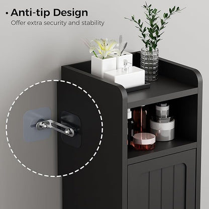 BEWISHOME Small Bathroom Cabinet, Bathroom Storage Cabinet with Adjustable Shelves & 2 Doors, Narrow Toilet Paper Cabinets, 7.9" D x 7.9" W x 31.5" H, for Small Spaces, Black YYG03B