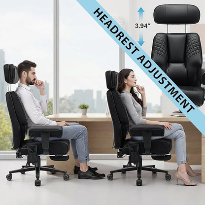 HOFFREE Big and Tall Office Chair 500lbs for Heavy People Executive Office Desk Chair with Wide Seat PU Leather Computer Chair with Adjustable Lumbar Support Black