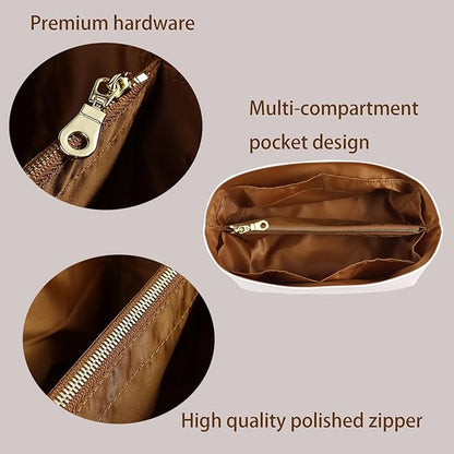 Purse Organizer Insert for handbag，Dupont paper Ultra-Light weight Bag Organizer Insert for LV Speedy 25 Waterproof (Medium-white brown)