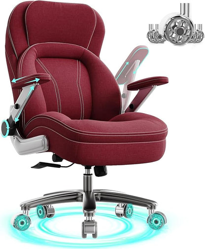 Big and Tall Office Chair, 600lbs Heavy Duty Desk Chair with 5D Arms, Adjustable Lumbar Support & Height, Tilt Function, Fabric High Back Ergonomic Executive Computer Chair with 3'' Casters