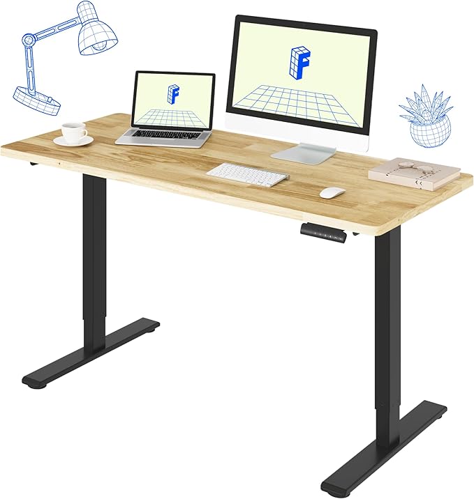 FLEXISPOT E3 Solid Wood Dual Motor Electric Standing Desk 55 x 24 Sit Stand Desk, Holds 220 lbs, Adjustable Height w/Memory Presets, Butcher Block Rubberwood Desktop & Black Frame, Ships in 2 Boxes
