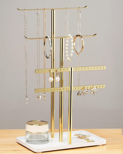 pickpiff Jewelry Stand Holder Organizer: 14.5" Sturdy Hanger for 80 Pcs Jewelry, Jewlery Tower for Display Necklace, Earring, Bracelet, Watch, Mirrored Gold