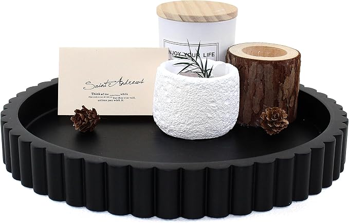 LIN CHUAN Decorative Coffee Table Tray, 11" Round Resin Coffee Table Centerpiece Tray for Home Decor, Modern Organizer for Living Room, Console or Dresser, Matte Black