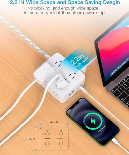 Extension Cord 20 Ft, HANYCONY Power Strip Surge Protector with 8 Outlets 4 USB Ports(2 USB C), Long Cord, Flat Plug, Wall Mount, Desk USB Charging Station for Home Office Essentials
