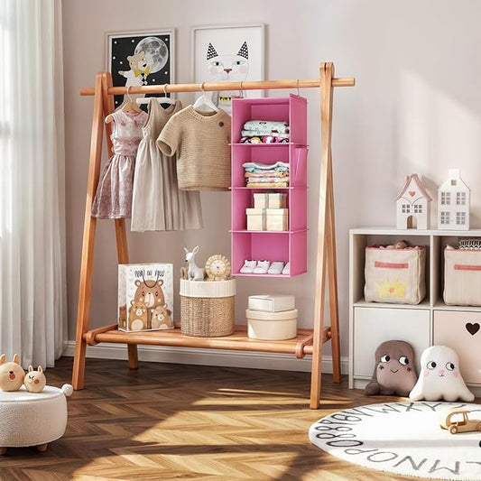 YOUDENOVA Hanging Closet Organizer, 4-Shelf Closet Hanging Storage Shelves, Light Pink