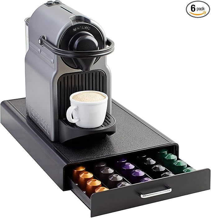 Amazon Basics Nespresso OriginalLine Coffee Pod Storage Drawer Holder,50 Capsule Capacity,Black,(Pack of 6)