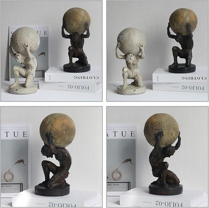 Lukitas Atlas Holding Up World Statue and Sculpture, Lifting The Earth Figurine Decor, Creative Ornament for Home Office Living Room, Brown, Resin 11.5''