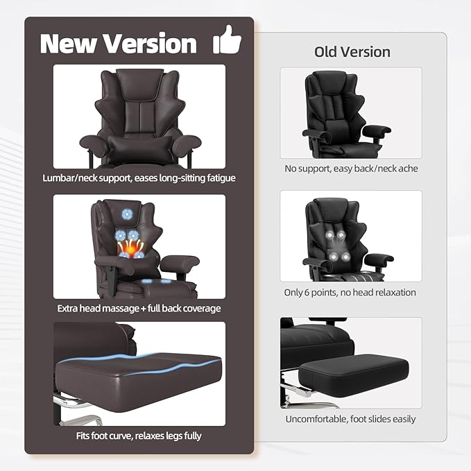 7-Point Massage Office Chair,Heated Manageral Chair,Ergonomic Executive Chair with Footrest,Adjustable Armrest，Computer Chair for Offices, Study Areas, Gaming Spaces,Brown