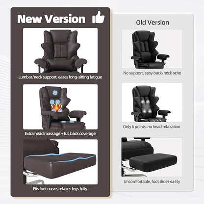7-Point Massage Office Chair,Heated Manageral Chair,Ergonomic Executive Chair with Footrest,Adjustable Armrest，Computer Chair for Offices, Study Areas, Gaming Spaces,Brown