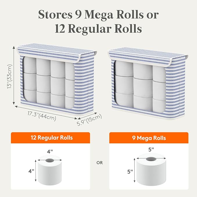 Lifewit 22L Toilet Paper Storage Holder for 9 to 12 Rolls, Foldable Fabric Toilet Paper Basket with Lid, Freestanding Bathroom Tissue Storage and Organization for TP, Towels and Toiletries, Dark Blue
