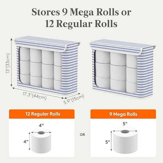 Lifewit 22L Toilet Paper Storage Holder for 9 to 12 Rolls, Foldable Fabric Toilet Paper Basket with Lid, Freestanding Bathroom Tissue Storage and Organization for TP, Towels and Toiletries, Dark Blue