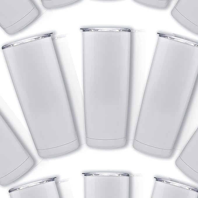 DISCOUNT PROMOS Pipette Stainless Steel Coffee Tumblers 20 oz. Set of 6, Bulk Pack - Double Wall, Perfect for Coffee, Hot Cocoa, Other Hot & Cold Beverages - White