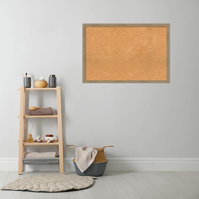 Amanti Art Natural Cork Board for Wall, 26x38 Vision Board with Brown Wood Frame, Large Corkboard Office Decor for Home Organization, Casual Corkboard Pinboard to display items for home organization