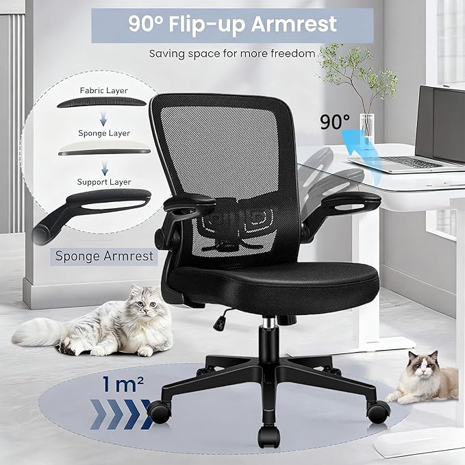 Desk Chairs with Wheels, Ergonomic Mesh Office Chair Adjustable Height and Swivel Lumbar Support Home Office Chair with Flip Up Armrests, Set of 6