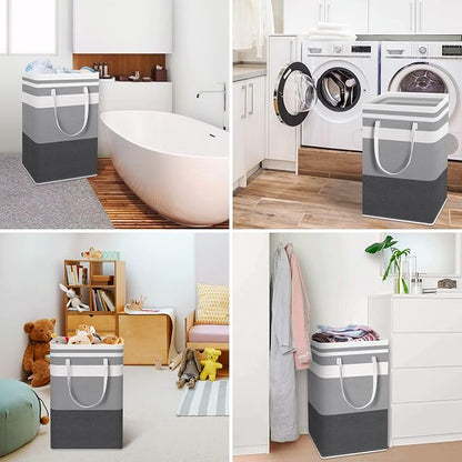 HomeHacks 4-Pack Large Laundry Basket, Waterproof, Freestanding Laundry Hamper, Collapsible Tall Clothes Hamper with Extended Handles for Clothes in the Dorm and Family-(Gradient Grey, 88L)