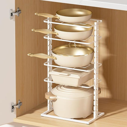 LAMU Pots and Pans Organizer Under Cabinet, 5 -Tier Dual-Pillar Design | Adjustable All-Metal Rack Stores Pots, Pans And Lids in Cabinets, on Countertops or Under Sinks, Holding Up to 55 Lb Black