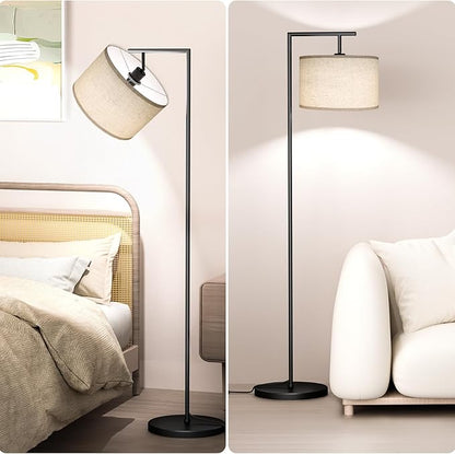 Floor Lamp for Living Room with 3 Color Temperatures Standing Lamp with Adjustable Beige Linen Lampshade Tall Lamps for Bedroom Office Classroom Dorm Room, 9W LED Bulb Included, Black