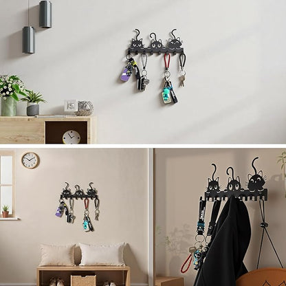Key Holder Wall Mounted with Screws and Anchors, Black Multifunctional Key Hanger with 8 Hooks, Entryway Front Door Kitchen Hallway Garage Office
